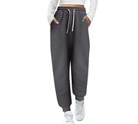 ACemt Waffle Sweatpants Women's Long Training Trousers Long Size Jogging Bottoms Baggy Sports Trousers with Elasticated Jogging Bottoms Pockets Jogger Pants High Waist House Trousers Sport Autumn