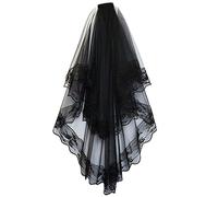 Acenail Black Veil Brides Wedding Veils Lace Short Bridal Veil Fingertip Women’s Veil Halloween Veil 2T Veil with Comb, A, One Size