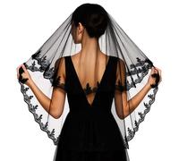 Acenail Black Wedding Veil Long Funeral Veils 2 Tier Lace Brides Veil with Comb Fingertip Mourning Halloween Veil for Women, Lace a, One Size