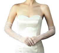 Acenail Pearl Women’s Wedding Gloves Long Tulle White Finger Lace 20s Opera Evening Party Sheer Gloves for Brides