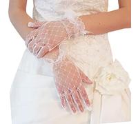 Acenail White Short Gloves Women’s Wedding Gloves Sheer Floral Tea Party Gloves 20s Evening Opera Gloves Bridal Gloves, #5 White, One Size