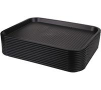 Acense 12 Pack Fast Food Tray, 35 x 26 cm Plastic Restaurant Serving Tray for Coffee Table, Kitchen, Party, Black