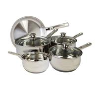 Acense Cookware Set, Induction Cook Set, Includes Milk Pan/Sauce Pan/Frying Pan with Lids, Pack of 5, High Quality Food Grade Stainless Steel, Easy to Clean, Dishwasher Safe (Silver)