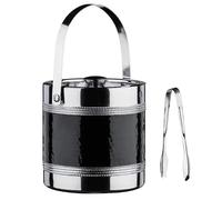 Acense Ice Bucket with Tongs, 2L Stainless Steel Ice Cube Bucket & Lid, Home Bar Accessory for Beer, Wine & Champagne, Double Walled Wine Cooler for Parties & BBQ's (Black)