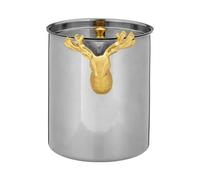 Acense Ice Bucket with Tongs, 2L Stainless Steel Ice Cube Bucket & Lid, Home Bar Accessory for Beer, Wine & Champagne, Double Walled Wine Cooler for Parties & BBQ's (Stag Head)