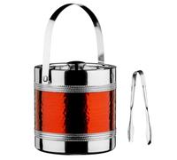 Acense Ice Bucket with Tongs, 2L Stainless Steel Ice Cube Bucket & Lid, Home Bar Accessory for Beer, Wine & Champagne, Double Walled Wine Cooler for Parties & BBQ's (Red)