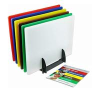 Acense Professional Large Colour Coded Chopping Boards for Commercial Kitchen with Rack - 45 x 30 x 10mm - Assorted Set of 6
