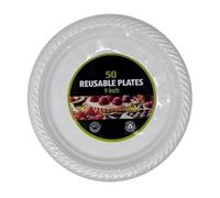 Acense Reusable Plastic Plates - Pack of 50-9 INCH- 23cm Dishwasher Safe White - Lunch, Dinner Catering, Events, Parties, and Everyday Use
