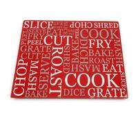 Acense Tempered Glass Worktop Saver, Toughened Glass Chopping Board with Smooth Edges, Rounded Corners, Non-Slip Rubber Feet, Multi-Purpose, Stain-Resistant, 40 x 30 cm, Red with White Writing