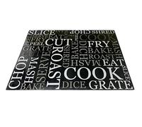 Acense Tempered Glass Worktop Saver, Toughened Glass, Smooth Edges, Rounded Corners, Chopping Board, Non-Slip Rubber Feet, Multi-Purpose, Stain-Resistant 40 x 30 cm (Black with White Writing)