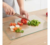 Acense Tempered Glass Worktop Saver, Toughened Glass, Smooth Edges, Rounded Corners, Chopping Board, Non-Slip Rubber Feet, Multi-Purpose, Stain-Resistant 40 x 30 cm ((Clear))