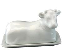Acense Traditional Porcelain Cow Design Butter Dish with Lid - White