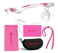 Aceoptics Pickleball Safety Glasses for Women - ANSI Z87 Certified Shooting Glasses with ClearShield Anti-Fog, Scratch Resistant Lenses - Includes Strap, Case, Pouch & Cloth (Pink & White/Clear)