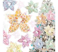 AceOrbit 12 Pcs Christmas Poinsettia Artificial Flowers 5.5'' Christmas Snow Tree Flowers Decoration Rustic Hanging Ornaments for Xmas Home Vase Decor(Pastel,Candy Theme)