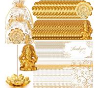 AceOrbit 120 Pack Diwali Gifts Bulk with 30 Lotus Incense Burner 30 Mini Golden Ganesha Ornaments, Organza Bags Thank You Cards Indian Return Gifts for Pooja Festivals Celebrations