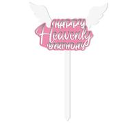 AceOrbit 13.8 X 7.9 Inches Large Happy Birthday in Heaven Decorations Cemetery Decorations for Grave Metal Memorial Remembrance Stake, Grave Markers for Human Cemetery Garden Yard Site Outdoor (Pink)