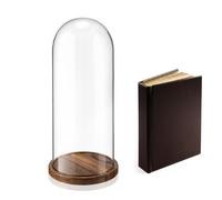 AceOrbit 16'' × 6.69'' Glass Dome Cloche Display with Wood Base, Clear Tall Glass Dome, The Bell Jar Clear Cloche for Plants, Curios, Keepsakes, Heirlooms