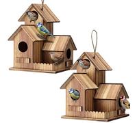 AceOrbit 2 Pcs Bird Houses for Outside 3 Hole Wooden Bird Houses Garden Backyard Decor Weather Resistant Birds Shelter Rustic Outdoor Wooden Hanging Birdhouse for Bluebirds Finches Cardinals