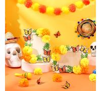 AceOrbit 2 Pcs Day of the Dead Wooden Photo Frames 4 x 6 Picture Frame with Marigold Flower Monarch Butterfly Felt Leaves for Dia De Los Muertos Altar Diwali Decoration (Classic Style)