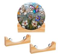 AceOrbit 2 Pcs Wood Adjustable Round Glass Display Stands Easel for Glass Art Creations Stained Photos Ceramic Tiles Plaques Collectibles Home Office Trade Show