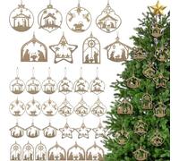 AceOrbit 24 Pcs Wooden Christmas Nativity Scene Ornaments Christian Religion Bible Xmas Tree Hanging Christian Christmas Decor The Birth of Jesus Decoration Religious Gifts for Hanging Religion Bible