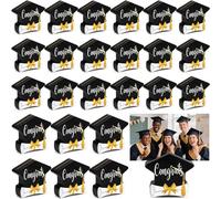 AceOrbit 24 Pcs Wooden Grad Cap Graduation Picture Display Graduate Photo Holders for Centerpieces Graduation Table Number Holders Card Stands for Class of Grad Party Supplies