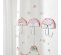 AceOrbit 3 Pcs Rainbow Wall Hooks Unicorn Wall Hangers Pink Nursery Coat Rack Rainbow Art Holder for Kids Bedroom Home Decoration