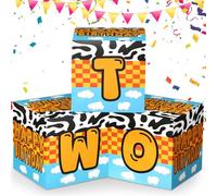 AceOrbit 3 Pcs Two Birthday Party Balloon Box Cartoon Inspire Party Decorations 2nd Balloon Boxes Foldable Cube Blocks for Cartoon Theme 2nd Birthday Supplies