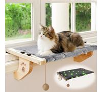 AceOrbit 3 Pcs Wooden Cat Window Perch, Glow in The Dark Foldable Cat Hammock Seat with Toy, Soft Flannel Bed Cover, Sturdy Wood Frame for Large Cats, Strong Suction Cups for Resting Indoor Cats