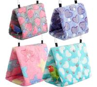 AceOrbit 4 Pcs Winter Warm Bird House Parakeet Bed Hanging Hammock Sleeping Bird Cages for Parrots Plush Fluffy Cage Accessories for Parakeet Cockatoo(Pink, Cyan, Purple, Grey,Star, Heart)