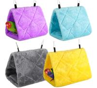 AceOrbit 4 Pcs Winter Warm Bird House Parakeet Bed Hanging Hammock Sleeping Bird Cages for Parrots Plush Fluffy Cage Accessories for Parakeet Cockatoo (Purple, Blue, Gray, Yellow,Diamond)