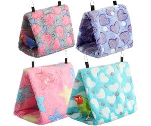 AceOrbit 4 Pcs Winter Warm Bird House Parakeet Bed Hanging Hammock Sleeping Bird Cages for Parrots Plush Fluffy Cage Accessories for Parakeet Cockatoo(Pink, Cyan, Purple, Grey,Star, Heart)