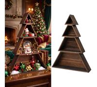 AceOrbit 4 Tier Christmas Tree Shelf Wooden 16 Inch Display, Charcoal Burnt | Tree Shaped Ladder for Holiday Centerpiece, Living Room Bedroom Tabletop Decor, Open Storage for Ornaments Miniatures