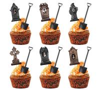 AceOrbit 48 Pcs Halloween Cupcake Toppers with 3D Changing Face Moving Picture Novelty Mini Shovel Spoons Tombstones Graveyard Cake Decorations for Halloween Birthday Party Supplies (Two Color Style)