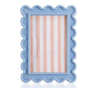 AceOrbit 4x6 Inches Haze Blue Flower Wavy Picture Frame Cute Wavy Edge Wooden Real Glass Photo Frame for Desktop Display Home Decor Family Friends Wedding Graduation Gifts