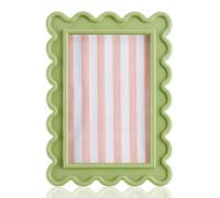AceOrbit 4x6 Inches Light Green Flower Wavy Scalloped Picture Frame Cute Wavy Edge Wooden Real Glass Photo Frame for Desktop Display Home Decor Family Friends Wedding Graduation Gifts