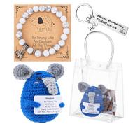 AceOrbit 5 Pcs Elephant Gifts Ideas for Men Women Funny White Elephant Crochet Keychain Beaded Bracelet with Thank You Card and Clear Gift Bag for Christmas Friend Family Animal Lovers You Are Strong