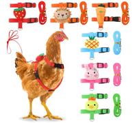AceOrbit 6 Pcs Adjustable Chicken Harness with Leash Cute Pattern Adjustable Walking Rope Outdoor Traction Rope for 2.5-3.6 Lb Chicken Goose Hen Duck Rabbit Small Animals