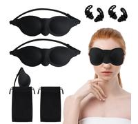 AceOrbit 6 Pcs Black Moisture Chamber Glasses for Dry Eyes Silicone Sleep Goggles Reusable Silicone Earplugs with Storage Bags for Sleeping Noise Reduction Deep Focus Travel