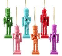 AceOrbit 6 Pcs Christmas Nutcracker Ornaments Pastel Wooden Nutcracker Hanging Decoration 5'' Nutcrackers Ornaments for Christmas Tree Xmas Soldiers Figures Decor for Holiday Party Desktop Supplies