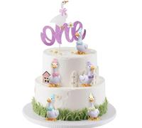 AceOrbit 6pcs Goose Cake Topper Silly Goose Cake Decoration Pink Bow 1st Birthday Party Decor for Baby Shower Party Supplies