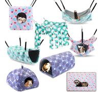 AceOrbit 8 Pcs Rat Hammock Set Winter Fuzzy Ferret Hanging Tunnel Guinea Pig Hamster Soft Hideout Hideaway Toy Warm Small Pet Bed Cage Accessories for Hide, Play, and Sleep