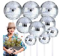 AceOrbit 9pcs Silver Disco Ball Decor for Home Disco Ball Planter Picks with 3 Sizes 70s Silver Centerpieces Retro Light Reflective decor for Party Shining Mirror bulk Ornaments Party