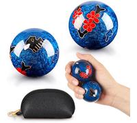 AceOrbit Baoding Balls Set of 2 with Chime, Chinese Stress Relief Hand Exercise Balls with Leather Pouch, 1.85 Inch Blue Floral Bird Design, Finger Exercise and Wrist Strength Training