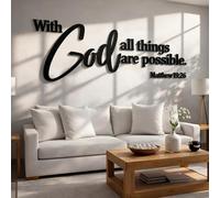 AceOrbit Bible Verse Wall Art 3D Wooden Letters Scripture Sign God | 15.7 X 40.9 Inch for Living Room Church Bedroom, Faith Decor with Dimensional Letters, Matthew 19:26 Inspirational Religious