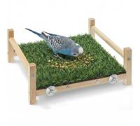 AceOrbit Bird Foraging Bed with Grass Mat 9.06 x 7.87 x 3.94 Inch Parrot Hammock Bed Wood Frame Foraging Toy Easy Install with Hardware Kit for Small Birds Cage Enrichment