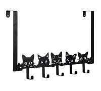 AceOrbit Black Cat Over The Door Hooks Hanger Wall Mount Towel Hanger Door Holder Organizer 5 Hooks Kawaii Farmhouse Rustic Funny Style Decor for Bedroom Bathroom Towel Hat Clothes