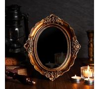 AceOrbit Black Obsidian Scrying Mirror with Vintage Frame Obsidian Mirror for Meditation, Divination and Spiritual Practices Witchcraft Supplies for Home Decor(Oval Style,8 x 9.8 Inch)