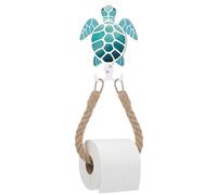AceOrbit Blue Wood Coastal Sea Turtle Toilet Paper Holder Nautical Rustic Rope Toilet Paper Holder Wallmounted Towel Ring with Metal Hook Ocean Sea Beach Themed Bathroom Decor