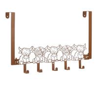 AceOrbit Brown Highland Cow Over The Door Hooks Hanger Wall Mount Towel Hanger Door Holder Organizer 5 Hooks Kawaii Farmhouse Rustic Coquettish Style Decor for Bedroom Bathroom Towel Hat Clothes